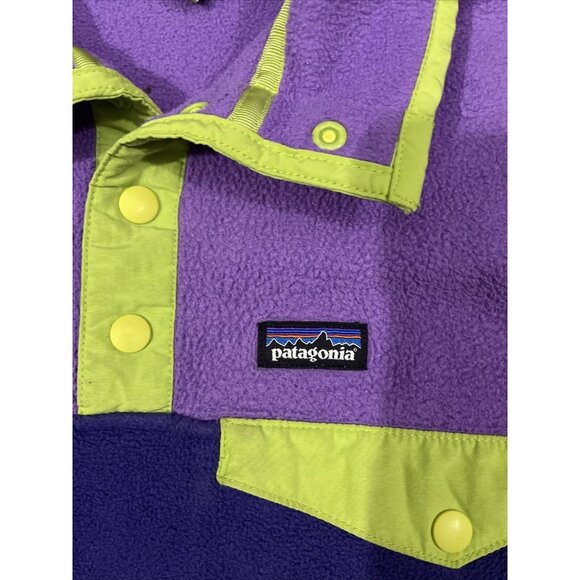 PATAGONIA Snap T Fleece girls large (12) Purple And Neon Yellow - Picture 2 of 4